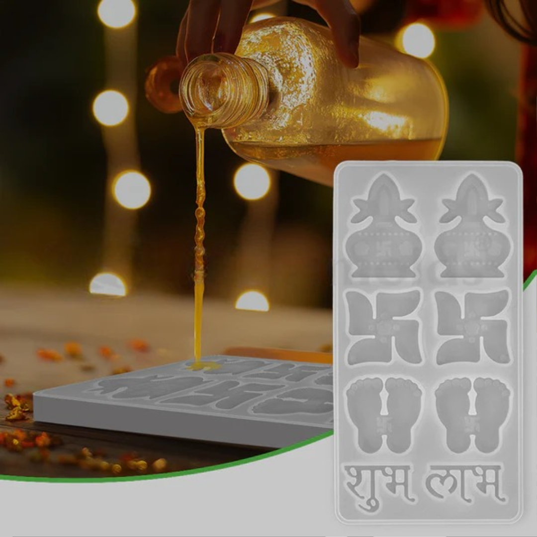 lifestyleurp-223 Diwali Shubh Labh Saathiya Kalash Silicone Mold for Resin Art - Image 1